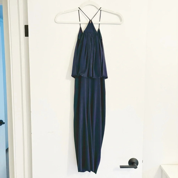 MISA Los Angeles Domino Dress Draped Ruched Knee Length Navy Size XS Cocktail - Picture 4 of 8